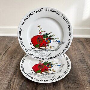 Dr Seuss Grinch Who Stole Christmas Max Set of 2 Ceramic Dinner Plates 10.5" NEW